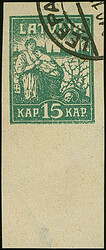 1919, Liberation of Riga 5 and 15 kopeks green, on multicolored resp. ...