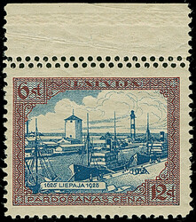 1925, Tercentenary of Liepaja 6 santimi, with upper margin with ...