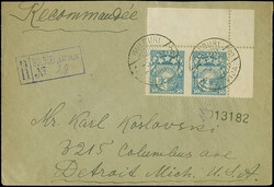 1927, Coat of arms 30 santimi blue, horizontal pair from the upper ...