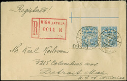 1927, Coat of arms 30 santimi blue, horizontal pair from the upper ...