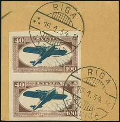 1933, Airmail Charity 8-40 santimi, imperforated vertical pairs, tied ...