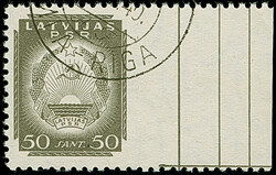 1940, Coat of arms 50 santimi gray, with right sheet margin, ...