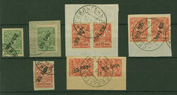 1919, 25 kap on 2 kopeks green and on 3 kopeks red, small group of 9 ...