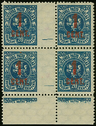 1922, New Currency surcharge 1 cent on 20 skatiku dark blue ...