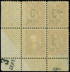 1922, New Currency surcharge 3 cent on 40 skatiku, block of fourfrom ...