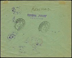 1922, New Currency surcharge 15 centu on 4 auksinas, block of ...