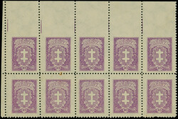 1926/27, Warrior Cross 10 centu violett, block of 10 from the ...