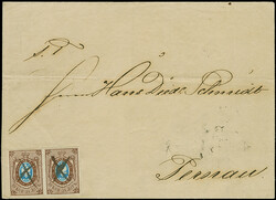 RIGA (Latvia): 10 kopeck brown and blue, horizontal pair with good to ...