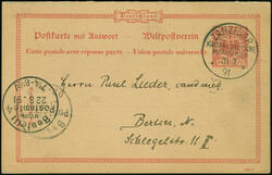 Doppelkarte 10 Pfg. mit sauberem Stempel "ZANZIBAR 31/7 91", mit Text ...