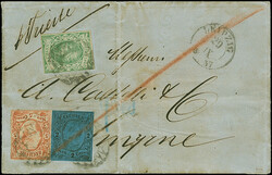 5 Ngr. ziegelrot und 2 Ngr. auf blau, zusammen mit 1851/63, 3 Pfennig ...