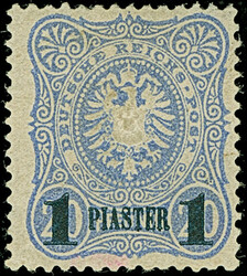 1884, 1 Pia. auf 20 Pfg. lebhaftviolettultramarin mit schwarzem ...