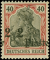 1905/13, 2 Pia. auf 40 Pfg. mit Aufdruckfehler “seitwärts stark ...