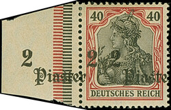 1905, 2 Pia. auf 40 Pfg. mit Aufdruckfehler “seitwärts stark ...