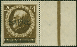 1920, Ludwig 20 Mark mit Aufdruck “SARRE”, rechtes Randstück von ...