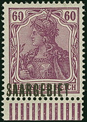 Germania 60 Pfennig rotlila, Unterrandstück, farbfrisch und gut ...