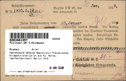 Heeressache Geheime Registratur Preussisches Kriegsministerium an die ...