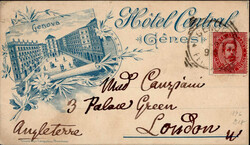 Genova (Italien) Mini-AK (13,8cm x 8cm), Hotel Central II (Eckknick)  ...