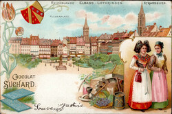 Werbung Suchard Chocolat Elsass - Lothringen, Kleberplatz Strassburg, ...