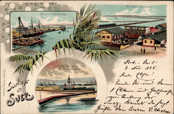 Suez (Ägypten) Bahnhof, Eisenbahn, Hafen 1898 I-II  Automatically ...