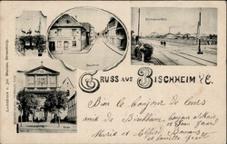 Bischheim (Elsass) Hauptstrasse, Eisenbahn-Werkstätte, Kirche 1904 ...