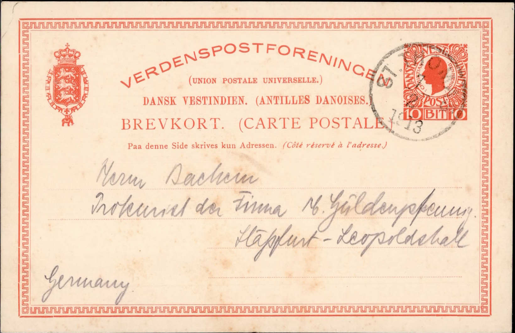 Dänisch-Westindien Ganzsache St. Thomas 1913 (leicht ...