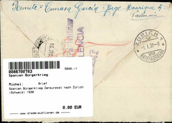 Spanien Bürgerkrieg Zensurpost nach Zürich (Schweiz) ...