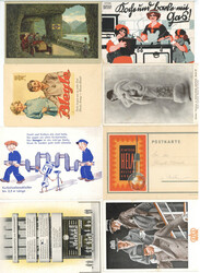 Werbung Album mit circa 70 Ansichtskarten, dazu einige Prospekte, usw.