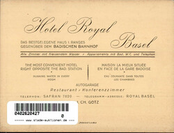 Basel (Basel Stadt) Werbe-AK Hotel Royal, Auto II (Eckknick, keine ...