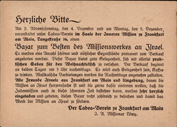 Judaika Frankfurt / Main Einladung Bazar Tabea-Verein 1932 I-II  ...