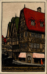 Aschaffenburg (8750) Künstler-Stein-Zeichnung-AK Scharfeck I-II  ...