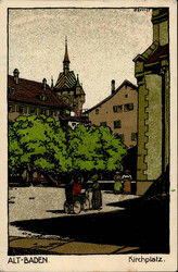 BADEN (Aargau) - Künstler-Steindruck Alt-Baden Kirchplatz sign. ...
