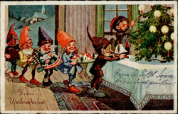 SCHACH - 1 Zwerg mit SCHACHBRETT als Weihnachtsgeschenk I-II  ...