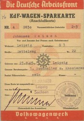 VW - KdF-WAGEN-SPARKARTE (Anschlußkarte) 1939 d. VOLKSWAGENWERKS mit ...