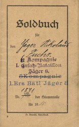 WK I Dokumente Soldbuch 1915 eines Jägers 6. Kompagnie 1. Ers ...
