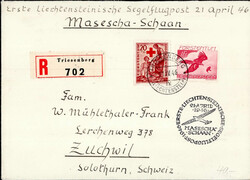 Flugpost Liechtenstein 1. Segelflugpost 1946 Masescha-Schaan