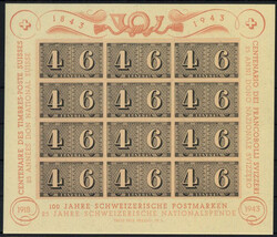 Schweiz 100 Jahre Schweizerische Briefmarken 1943 Groß-Blockausgabe ...
