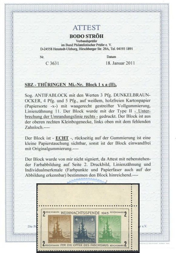 SBZ Thüringen Antifablock Weihnachtsspende, Papierstauchung, Marken ...