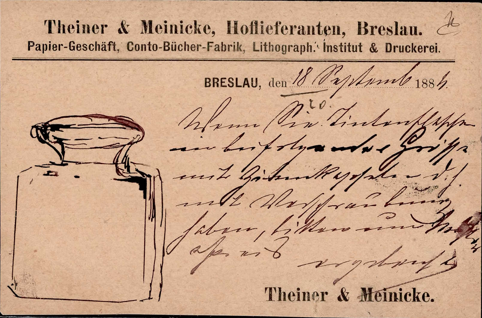 Vorläufer Breslau Reklame Papiergeschäft, gelaufen 1886  ...