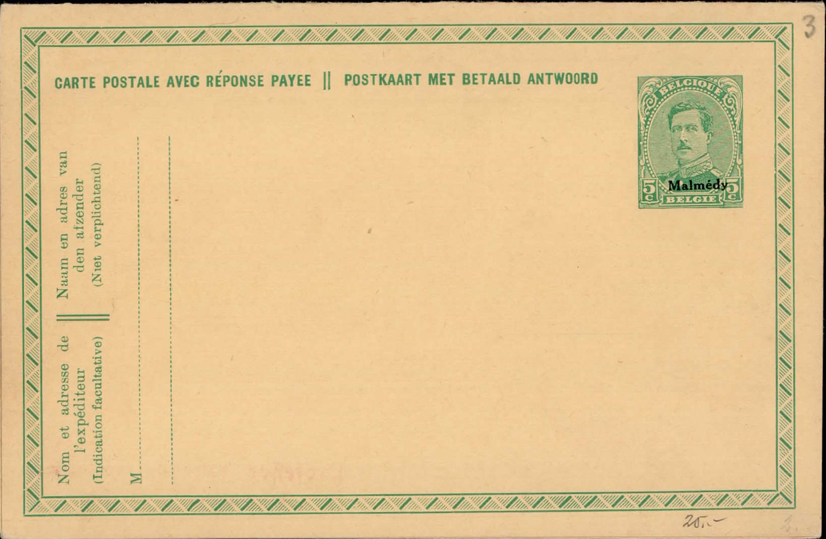 Besetzung WK I Malmedy (Belgien) Ganzsache Doppelkarte