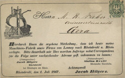 Vorläufer 1867 dekoratives Avis Fa. Jacob Hilgers Maschinen-Fabrik ...