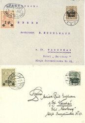 Besetzung WK I Polen Stadtpost Warschau 1916 auf zwei ...