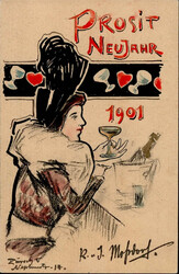 Handgemalt Prosit Neujahr 1901, I-II  Automatically generated ...