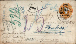 Indien GU One Anna Aufdruck nach Schwerin, Nachporto, weitergeleitet ...