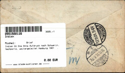 Indien GU One Anna Aufdruck nach Schwerin, Nachporto, weitergeleitet ...