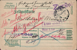 Feldpost WK I ab Tangstedt mehrfach Retouren-VermerkeAutomatically ...