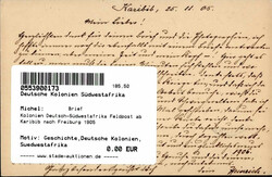 Kolonien Deutsch-Südwestafrika Feldpost ab Karibib nach Freiburg ...