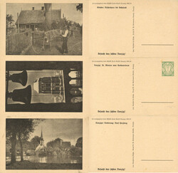 Danzig Sonderpostkarte für das WHW 1933/34 Dreierstreifen mit einer ...