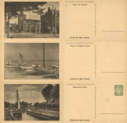 Danzig Sonderpostkarte für das WHW 1933/34 Dreierstreifen mit einer ...