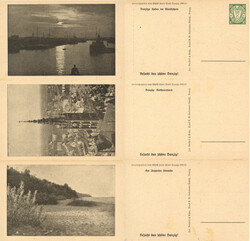 Danzig Sonderpostkarte für das WHW 1933/34 Dreierstreifen mit einer ...