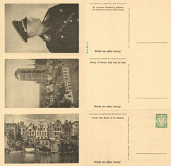 Danzig Sonderpostkarte für das WHW 1933/34 Dreierstreifen mit einer ...